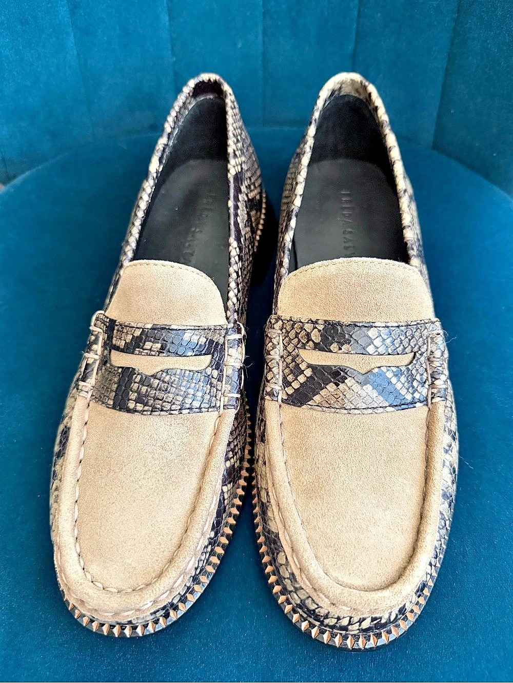 Freda Salvador Snake Print Loafers in Brown & Black